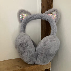 The Kitty Earmuffs Grey are a super cosy & adorable accessory for little ones this Winter