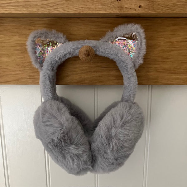 The Kitty Earmuffs Grey are a super cosy & adorable accessory for little ones this Winter