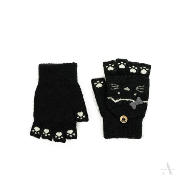 Kitty Mittens Black are wonderful fingerless gloves with overlapping finger warmers, ideal for toddlers