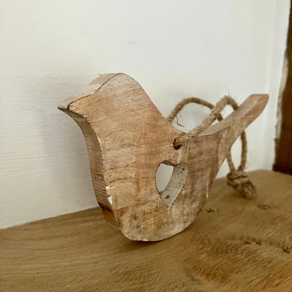 The Love Bird Hanging Decoration has a rustic finish as made from real wood