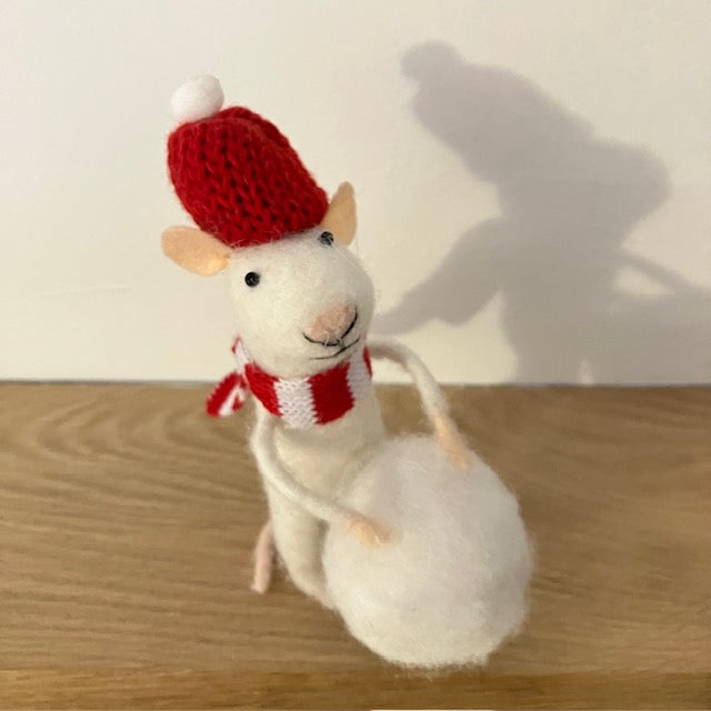 Marco Mouse felt friend makes a fabulous cosy home decoration at Christmas or a thoughtful gift for snow fans