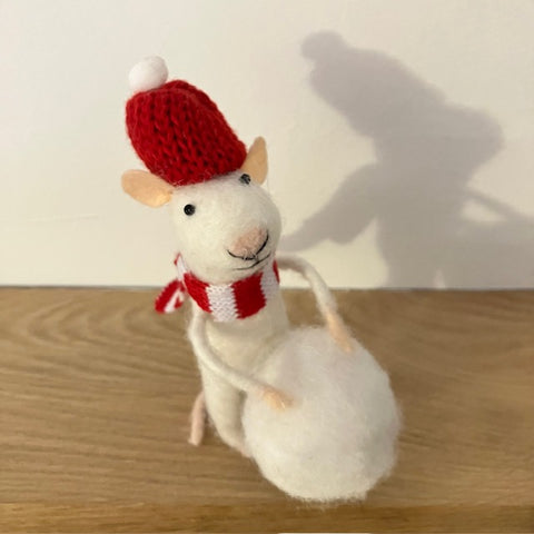 Marco Mouse felt friend makes a fabulous cosy home decoration at Christmas or a thoughtful gift for snow fans