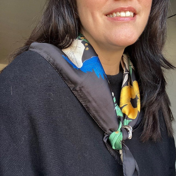 The Meadow Scarf is ideal for styling into the on-trend triangle tied scarves.