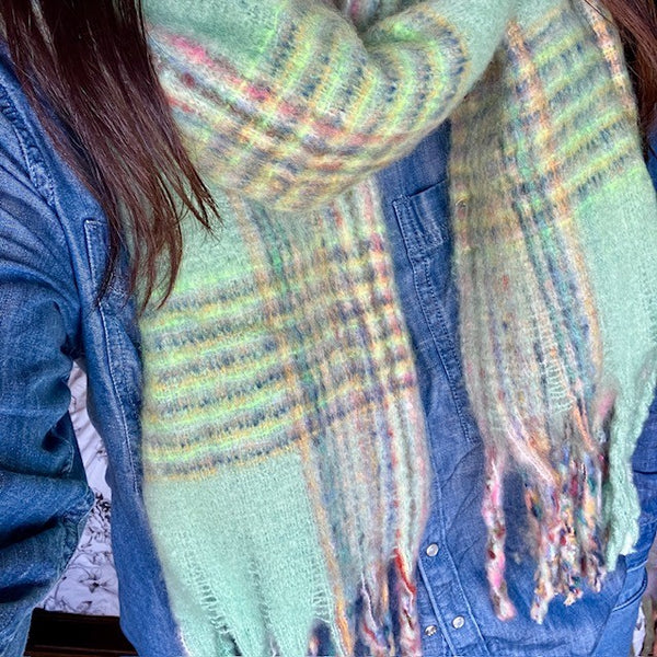 The Minty Scarf Green is a fabulous, on-trend large check blanket scarf