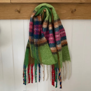 The Morag Scarf Green is a fabulous colourful contemporary take on a traditional tartan pattern