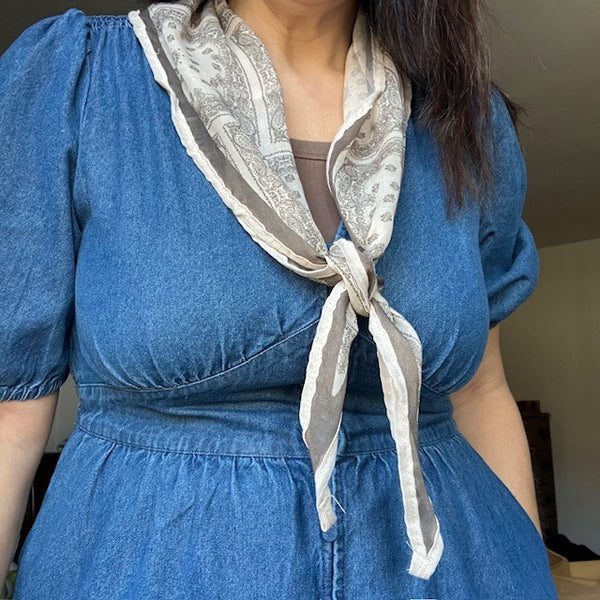 The Odette Scarf is ideal for styling into the on-trend small neck and triangle tied scarves.