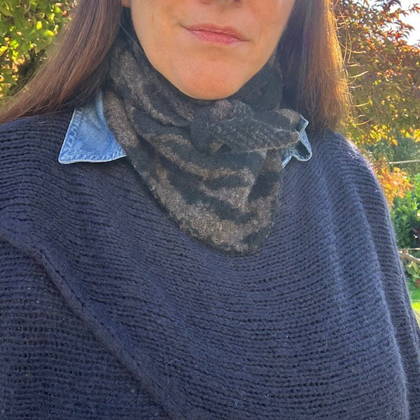 The Ophelia Scarf can be worn tight around the neck for maximum warmth