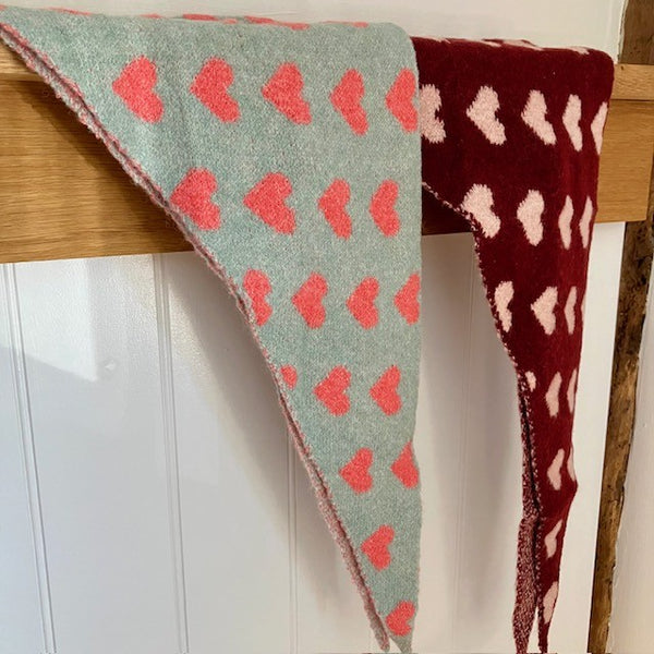 The Pixie Scarf is available in either Duck Egg Blue or Burgundy colourways