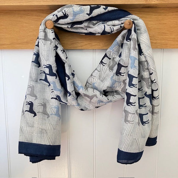 The Rosaline Scarf Blue is a wonderful horse patterned design, ideal for equestrians and horse enthusiasts.