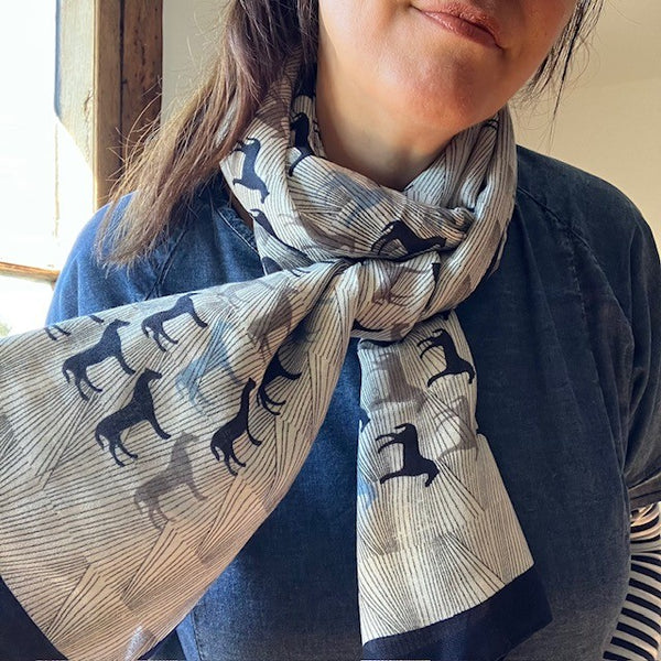 The Rosaline Scarf Blue is a wonderful cosy accessory for horse loving folk