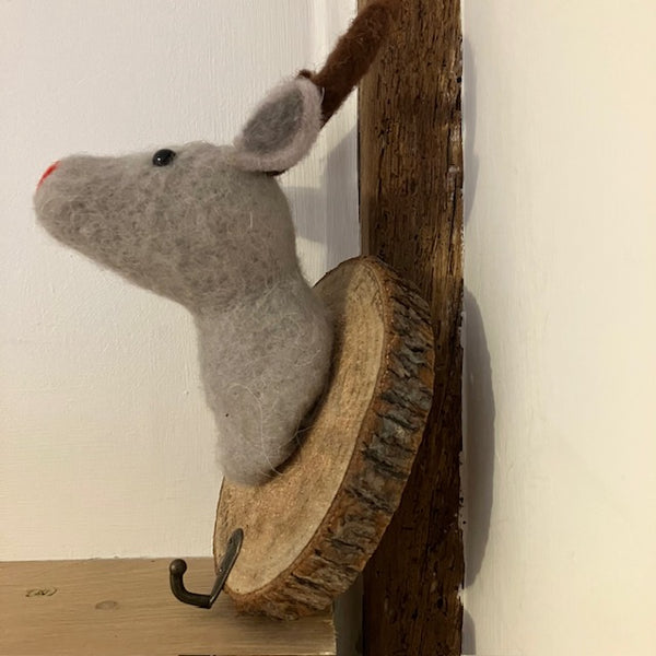 Side view of felt Rudy Reindeer Hook is ideal for hanging stockings from at Christmas