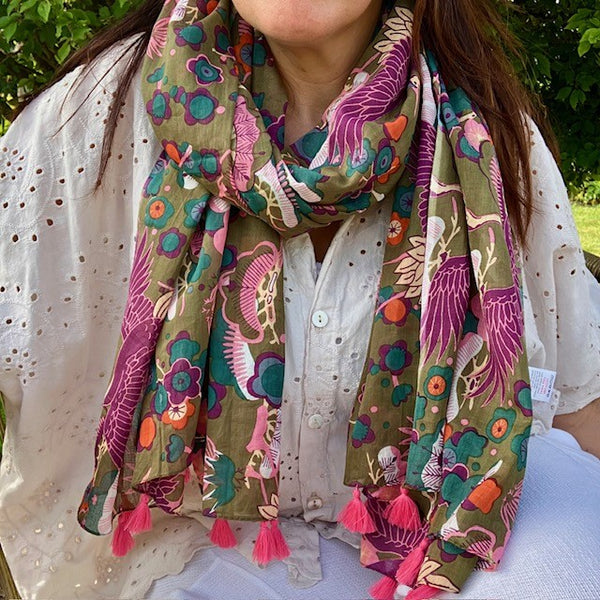 The Sakura Scarf Khaki is a stunning summer scarf ideal for keeping you cosy and cool all summer long