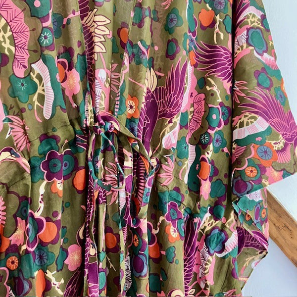 The Sakura Kaftan Khaki is a gorgeous boho design with stunning colours