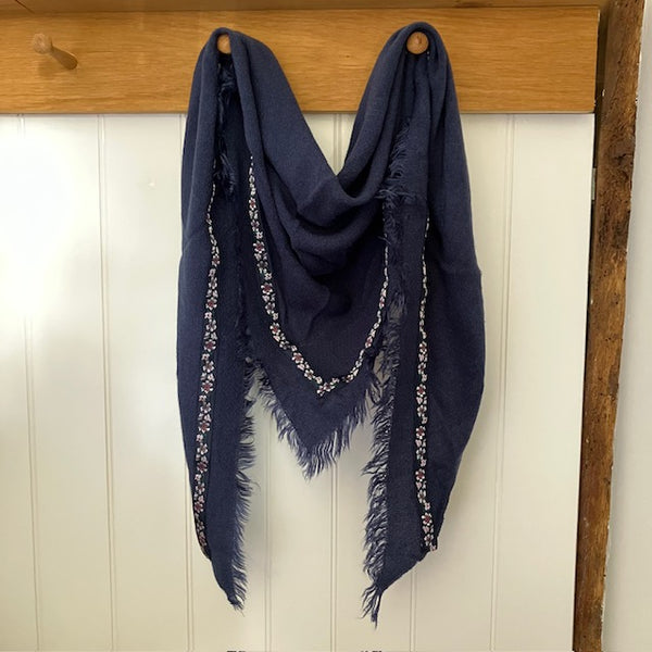 The Samantha Scarf Navy is a super pretty light-weight, triangle scarf that will add cottage-core, whimsy chic to your wardrobe