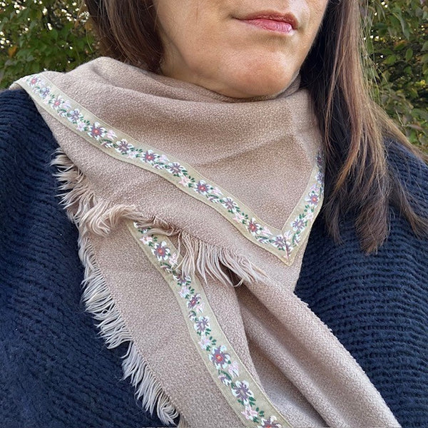The Samantha Scarf Nude can be worn as a snood or a shawl