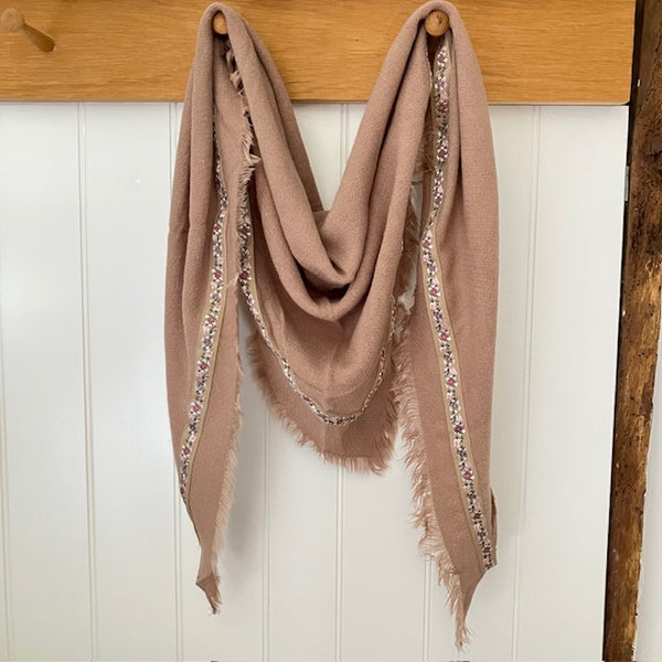 The Samantha Scarf Nude is a super pretty light-weight, triangle scarf that will add cottage-core, whimsy chic to your wardrobe