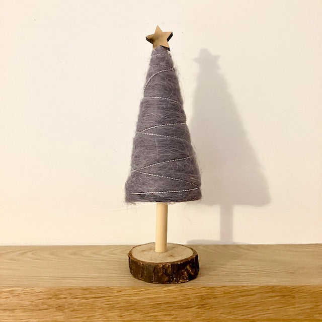 Grey Scandi Woollen Tree Decoration real wool and wood