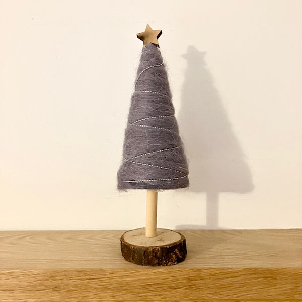 Grey Scandi Woollen Tree Decoration real wool and wood