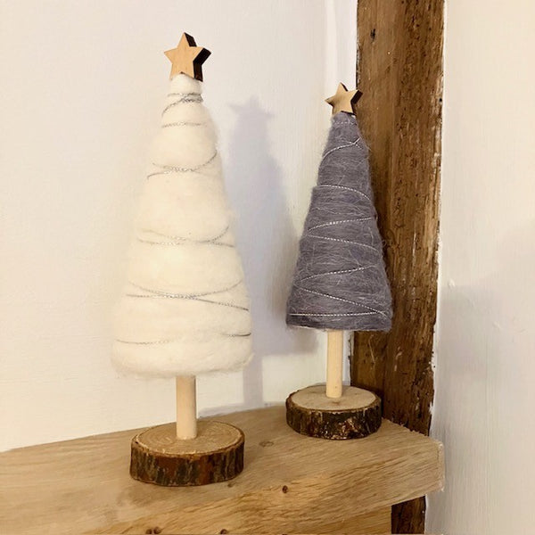 Scandi Woollen Tree Decorations available in either grey or cream, ideal Christmas decor