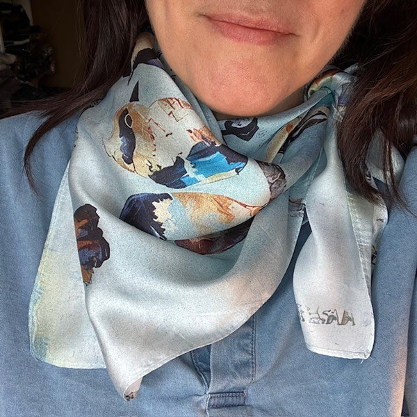 The Seatherny Scarf is light weight and in a stunning light blue colour