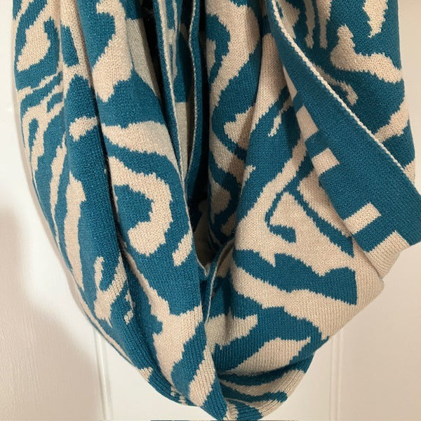 The Serenity Snood Zebra Print in this gorgeous blue Teal almost turquoise and ecru colourway 