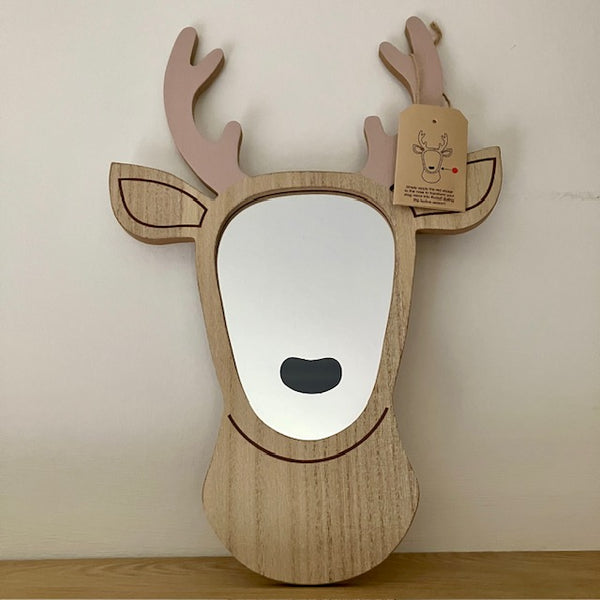The Stag to Reindeer Wooden Wall Mirror is made of wood and glass