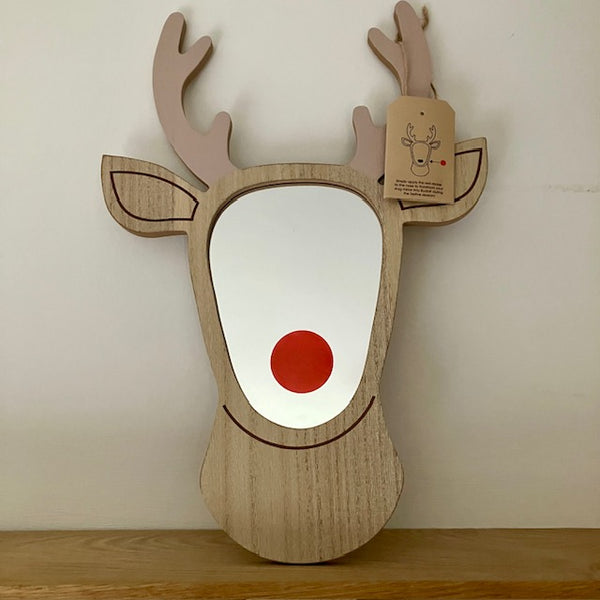 The Stag to Reindeer Wooden Wall Mirror is a fabulously fun Christmas decoration or gift