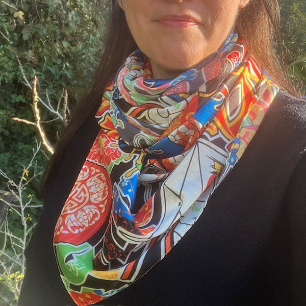 The Sumi Scarf is a stunning unique design with bold colours and a fabulous Japanese inspired print