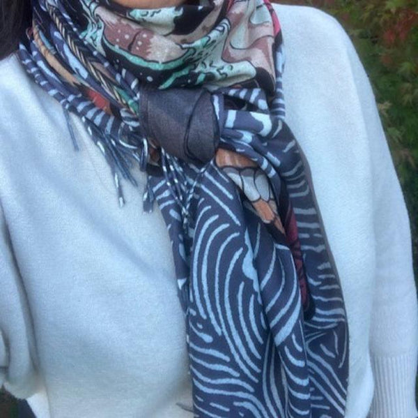 The Sushi Scarf is a stunning unique design with a wave patterned background and Samurai cats!