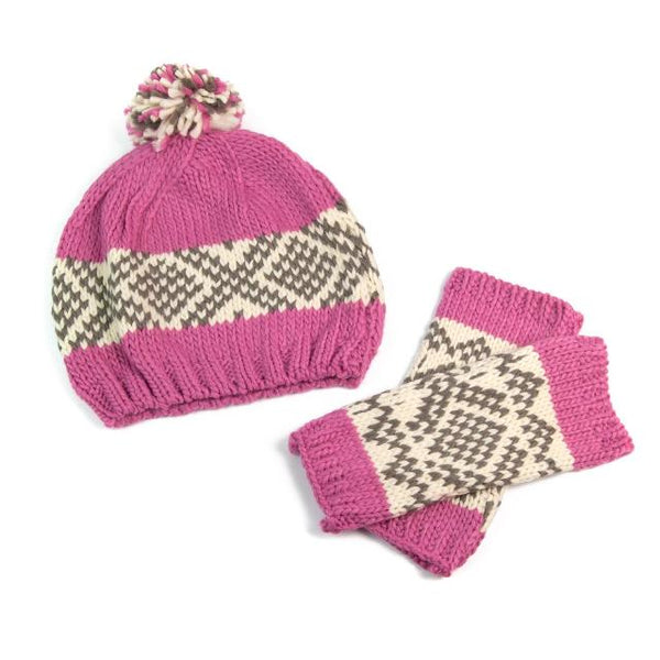 The Tabitha Hat & Fingerless Gloves Pink are a lovely cosy knitted set