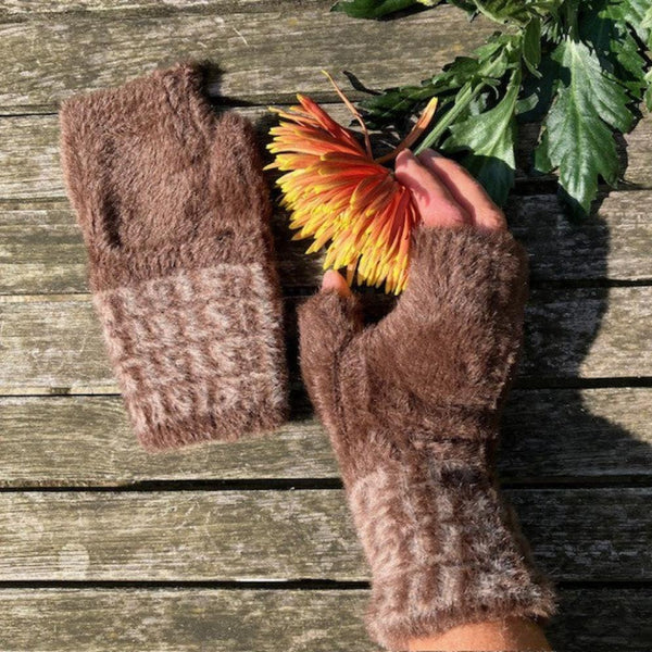 The Tess Fingerless Gloves Brown are fabulously soft, fluffy and incredibly stylish