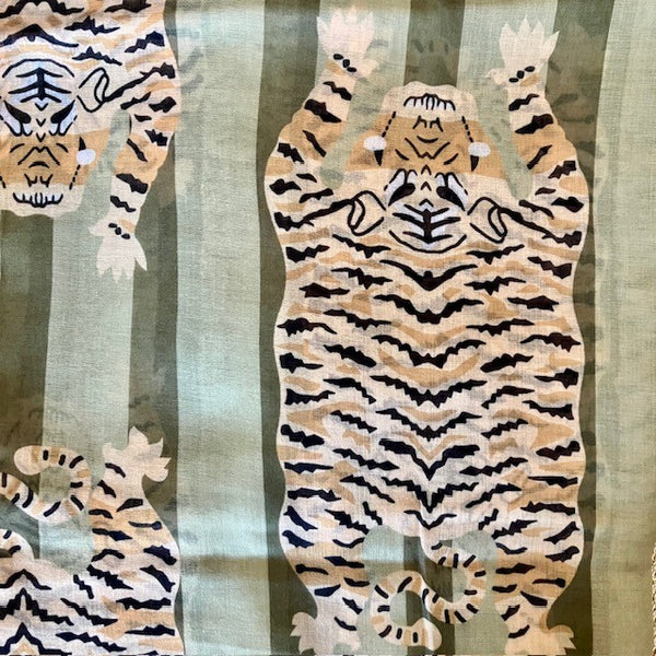 The Tigerlily Scarf Green has an on-trend striped pattern with cute Tiger print 