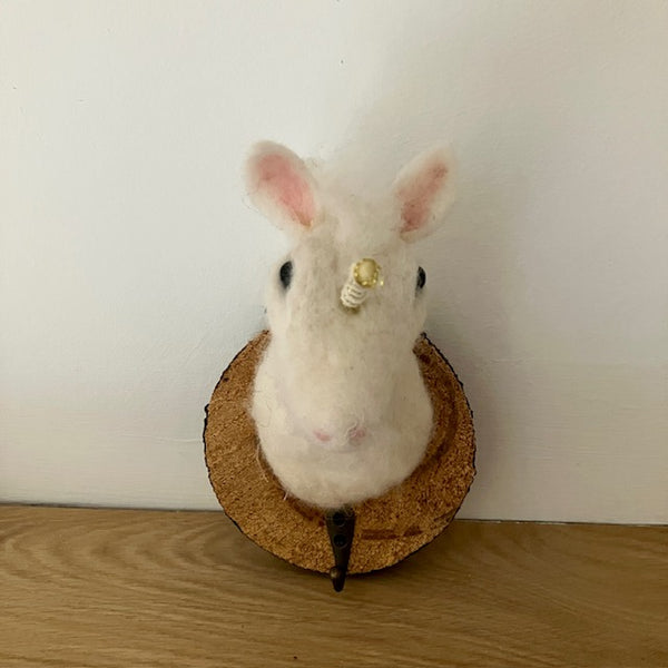 Front view of the Felt 'Ulla Unicorn' Hook is ideal for hanging trinkets from and makes a great gift for unicorn and horse fans 