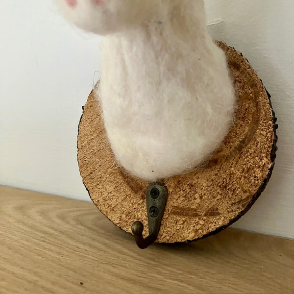 Close up of the Felt 'Ulla Unicorn' Hook is ideal for hanging trinkets from and makes a great gift for unicorn and horse fans
