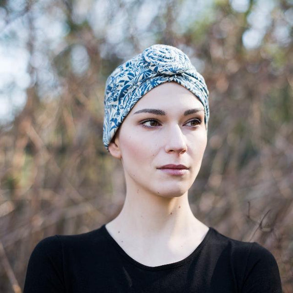 Valentina Chemo Turban Teal & Pale Yellow hat for hair loss