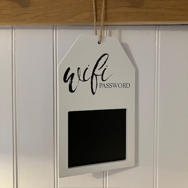 The Wifi Password Sign is a useful cosy addition to a home, office or place of work