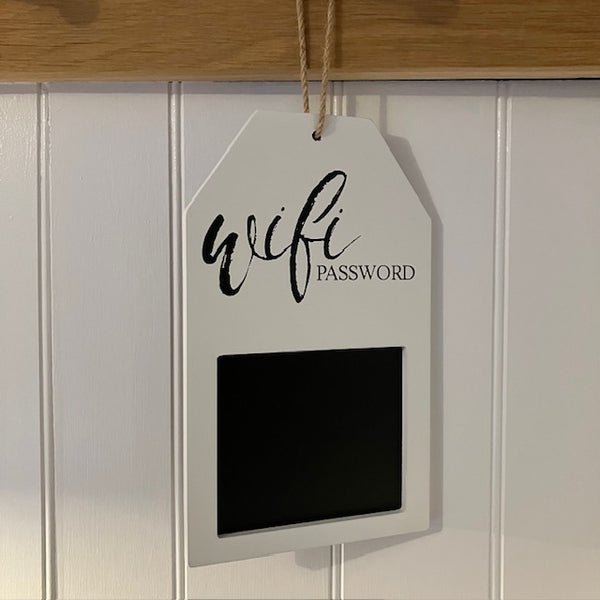 The Wifi Password Sign is a useful cosy addition to a home, office or place of work