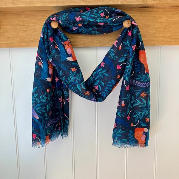 The Winslie Scarf has a fabulous whimsical forest pattern in gorgeous rich colours