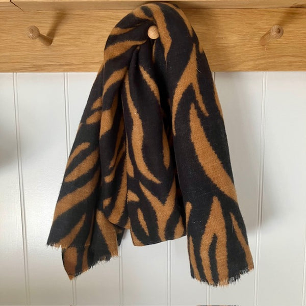 Gorgeous animal print scarf in black and tan zebra print
