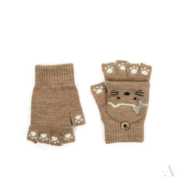 Kitty Mittens Brown are wonderful fingerless gloves with overlapping finger warmers, ideal for toddlers