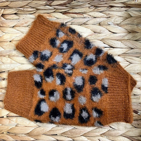 Amie Leopard Print Wrist Warmer Gloves Rust