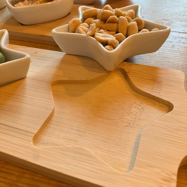 2 Star Dishes on Mini Bamboo Board