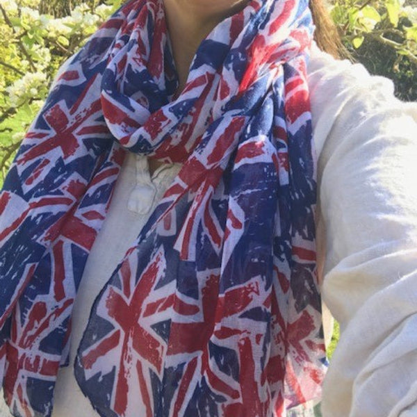The Britt scarf is a fabulous abstract Union Jack scarf, ideal for British celebrations and festivals