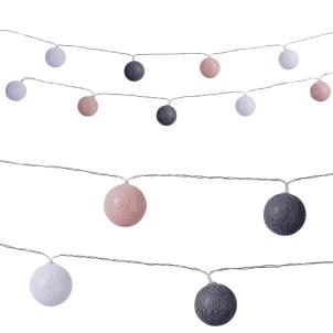 Cotton Ball String LED Lights - Grey, Pink and White