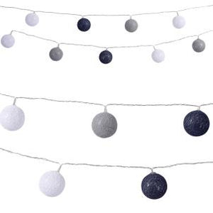 Cotton Ball String LED Lights - Grey and White