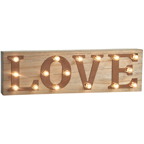 Copper and Wood 'LOVE' Light Up Sign