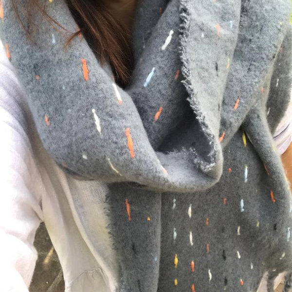 The Theodora Grey is a super soft large statement scarf that will keep you very cosy and warm 