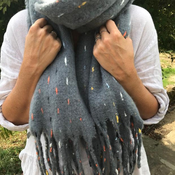 The Theodora Grey is a super soft large statement scarf that will keep you very cosy and warm 