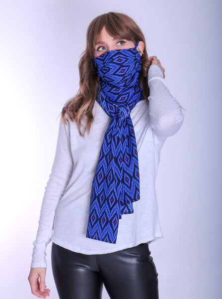 Doodiescarf - Ikat Print in Navy/Cobalt/Pink