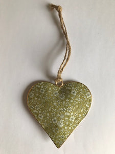 Small Floral Metal Heart - Olive
